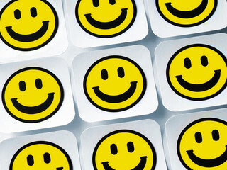 Yellow Happy Smiley Face Sticker concept for satisfied costumers