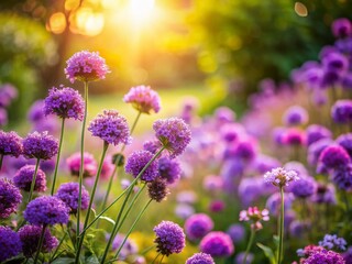 Obraz premium Captivating Portrait of Purple Flowers in a Vibrant Garden Setting