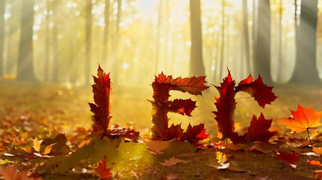 Autumn Leaves Forming Word "Select" in Sunlit Forest