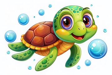 Cartoon Turtle Illustration on White Background - Cute and Playful Character Design