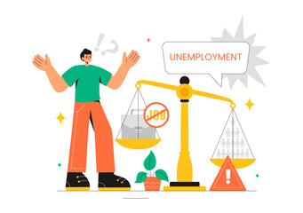 Unemployment Rate Vector Illustration featuring Numerous Individuals Searching for Jobs, Economic Downturns and financial Crises in a Background