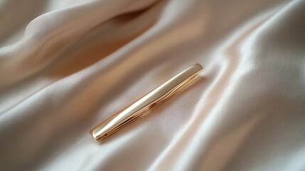 Naklejka premium Elegant Gold Tie Clip on Satin Fabric Background