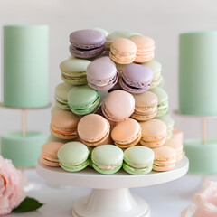 Obraz premium pretty lookin pastel colored macaron stacked on a plate