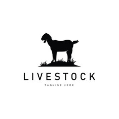 Livestock Goat Logo, Simple Farming Silhouette Design Product Brand Templet Illustration