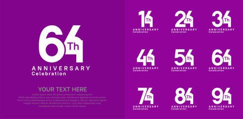 Anniversary logo set vector design, white color for celebration event