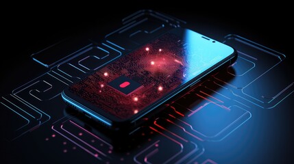 Obraz premium Futuristic Smartphone with Digital Circuit Board and Glowing Elements on Dark Background