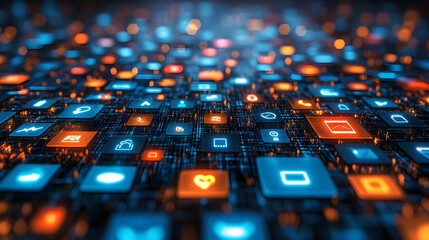 Obraz premium A digital array of colorful icons representing various applications.