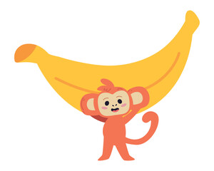 cute monkey holding big banana
