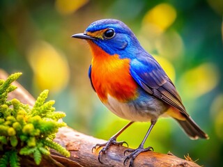 Obraz premium Closeup of a Bird Perched on a Tree with Blurred Background, Nature Photography, AI Generative Art, Wildlife Focus