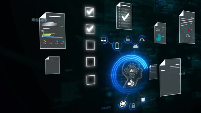 Ai Futuristic Document management concept, check electronic documents on digital documents on virtual screen Document Management System and process automation to efficiently document paperless operate