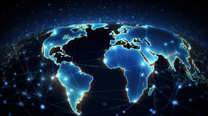 Fototapeta premium A digitally rendered image of the globe showing illuminated network connections, symbolizing global connectivity.