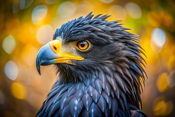 Closeup of a Majestic Black Eagle with Fluffy Feathers in Natural Habitat