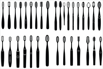 Toothbrush silhouettes vector collection. Stylized toothbrush silhouettes. Dental toothbrush silhouettes set. Vector toothbrush designs silhouettes. Toothbrush silhouettes vector illustrations