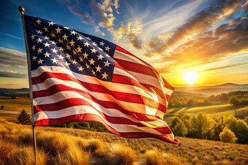 Close-Up of American Flag Waving in the Breeze - Capturing Patriotism and Freedom in Landscape Photography