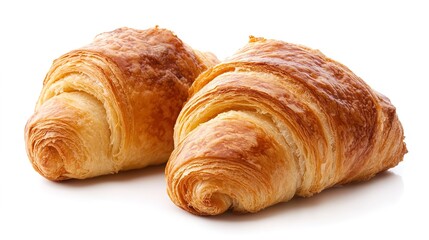 Two Fresh French Buns Isolated on a White Background. Golden-Brown Crust with a Soft, Fluffy Interior, Highlighting the Classic and Simple Elegance of French Bakery. Perfect for Breakfast
