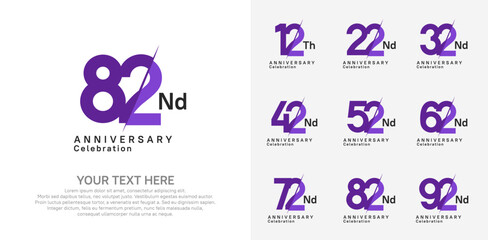 Anniversary logo set vector design, purple color for celebration event