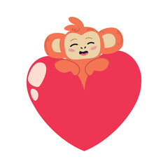 cute monkey in a heart