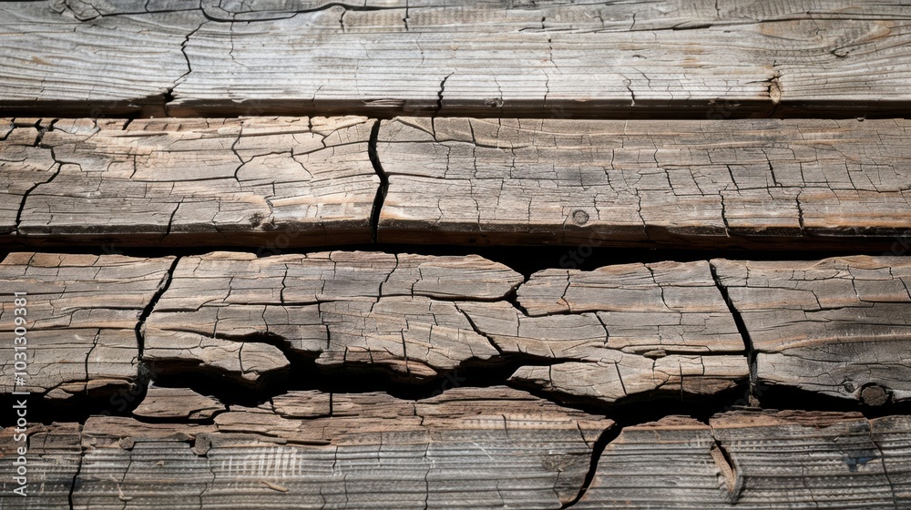 Poster Cracked Weathered Wooden Planks with Rustic Texture