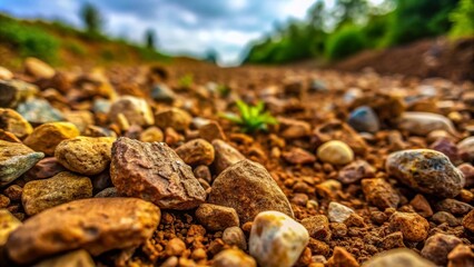 Closeup of Rocky Soil with Earthy Tones and Rugged Terrain for Natural Textures in High Depth of Field