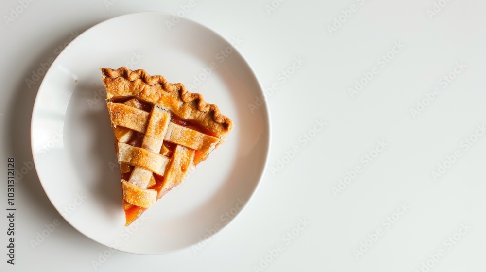 Wall mural delicious slice of apple pie on a white plate