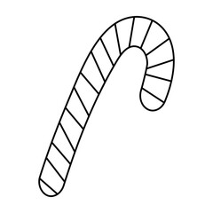 Outline striped Candy Cane Black and white Christmas or New Year design element in doodle style