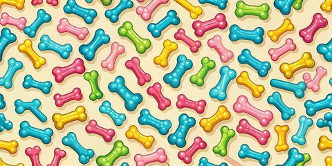 Naklejka premium Colorful Chewing Bones Seamless Pattern for Pet Lovers and Foodies