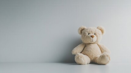 Fototapeta premium a solitary teddy bear placed against a pristine white background, evoking feelings of nostalgia and comfort. the simplicity of the scene highlights the bear's soft texture and inviting presence