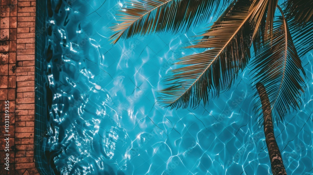 Canvas Prints Serene Tropical Pool with Palm Tree Reflections