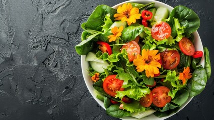 Fresh Salad with Colorful Vegetables and Flowers