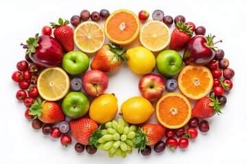 Colorful Fresh Fruits Circle - Cartoon Style Vector Illustration for Healthy Eating and Nutrition Themes