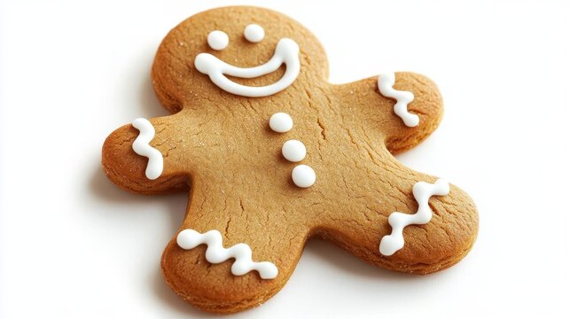 a traditional gingerbread man cookie, beautifully decorated and isolated on a pure white background, evoking nostalgic holiday memories and warmth