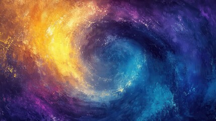 Obraz premium a vibrant abstract background featuring a grainy textured vortex in dynamic shades of blue, purple, and yellow. the swirling colors create a sense of depth and movement, perfect for retro designs
