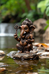 Fototapeta premium Ganesh statue in serene natural setting