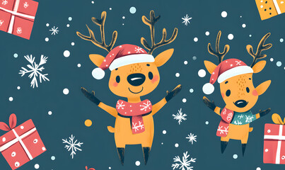 Naklejka premium Doodle Christmas and New Year Cards - 2D Hand-drawn Illustrations on White Background