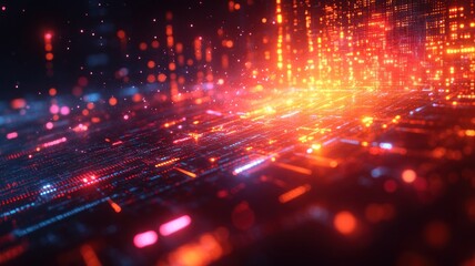 Obraz premium Abstract digital landscape with glowing lines and particles.