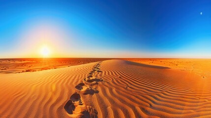 Naklejka premium Tranquil Dawn Over Endless Desert Landscape