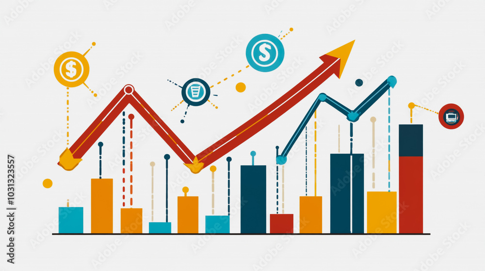 Wall mural abstract white background with colorful charts and graphs with statistics to innovative analyze busi