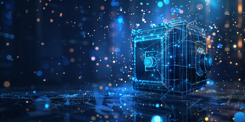 A glowing box with a blue light

