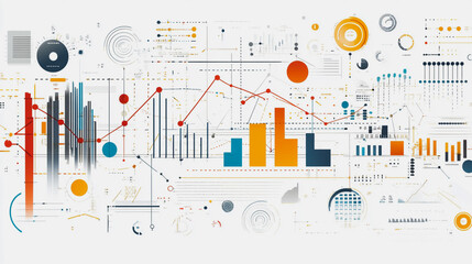 Abstract white background with Colorful charts and graphs with statistics to innovative analyze business potential and forecast future development of companies growth.