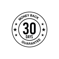 30 Days Money-Back Guarantee Icon- Black Line Art Vector Isolated on White Background (PNG)