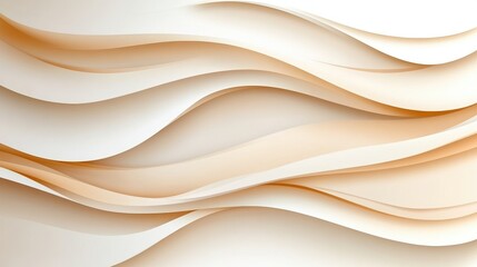 Obraz premium Abstract waves in soft beige tones, flowing smoothly on a white background.