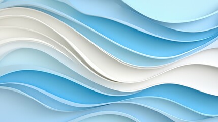 Obraz premium Abstract waves of blue and white paper with fluid patterns, white isolated background.