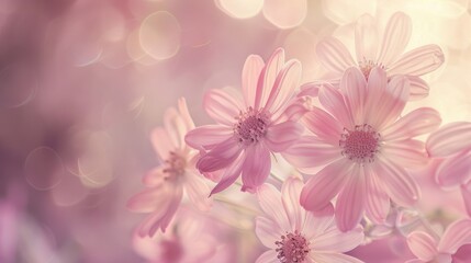 Fototapeta premium Delicate Pink Flowers with Bokeh Effect in a Soft and Dreamy Setting.