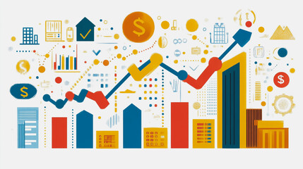 Obraz premium Abstract white background with Colorful charts and graphs with statistics to innovative analyze business potential and forecast future development of companies growth.