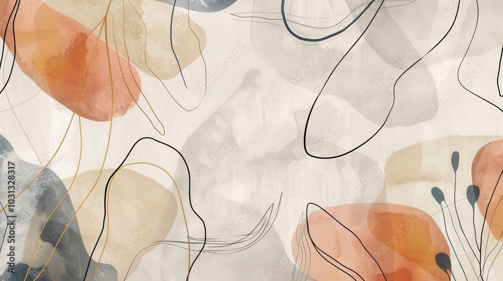 Aufkleber abstract minimalist wallpaper featuring flowing lines and soft shapes in muted tones for a calming i