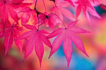 Close-up of Vibrant Pink Maple Leaves with Delicate Veins