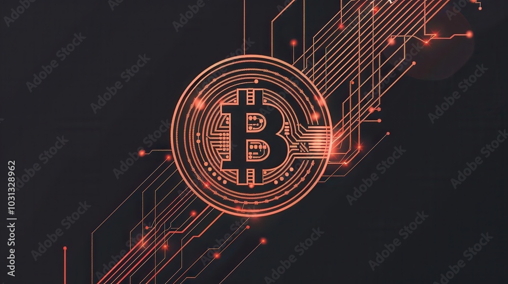 Aufkleber minimalist line art of a digital coin symbolizing cryptocurrency transactions on a sleek black backg