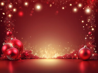 abstract Christmas decoration border illustration of Red background with bokeh light