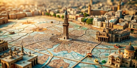 Conceptual Map of Aleppo, Syria with Dynamic Rotating Background for Visual Storytelling