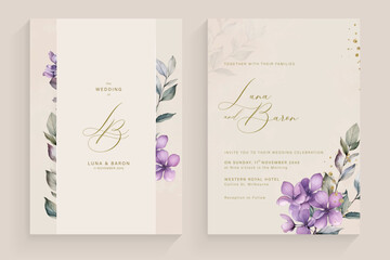 Aesthetic Wedding Invitation Template with Purple Flower Arrangement